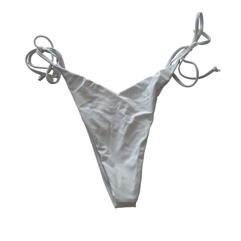 Unbranded Bikini Bottom Women M White Excellent Side Tie High Cut V-Front Y2K